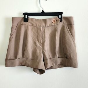 Trina Turk womens light brown shorts pleated cuffed hem retro button detail  6